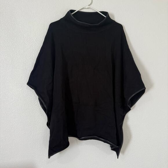 NWT J.Crew Faux Leather Trimmed Poncho Black CA959 Lagenlook Chic Minimalist - Picture 2 of 6